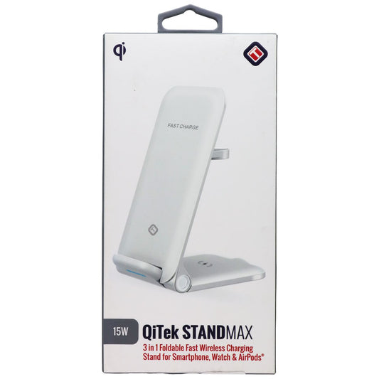 Tekya QiTek StandMax (15W) 3-in-1 Foldable Fast Wireless Charge Stand - White Cell Phone - Chargers & Cradles TekYa - Simple Cell Bulk Wholesale Pricing - USA Seller