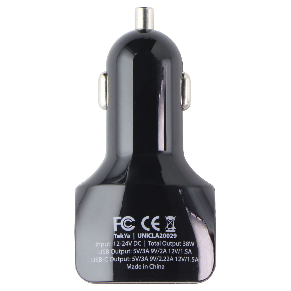 TekYa 38W Dual Port Car Charger Head with USB-C PD - Black Cell Phone - Chargers & Cradles TekYa - Simple Cell Bulk Wholesale Pricing - USA Seller