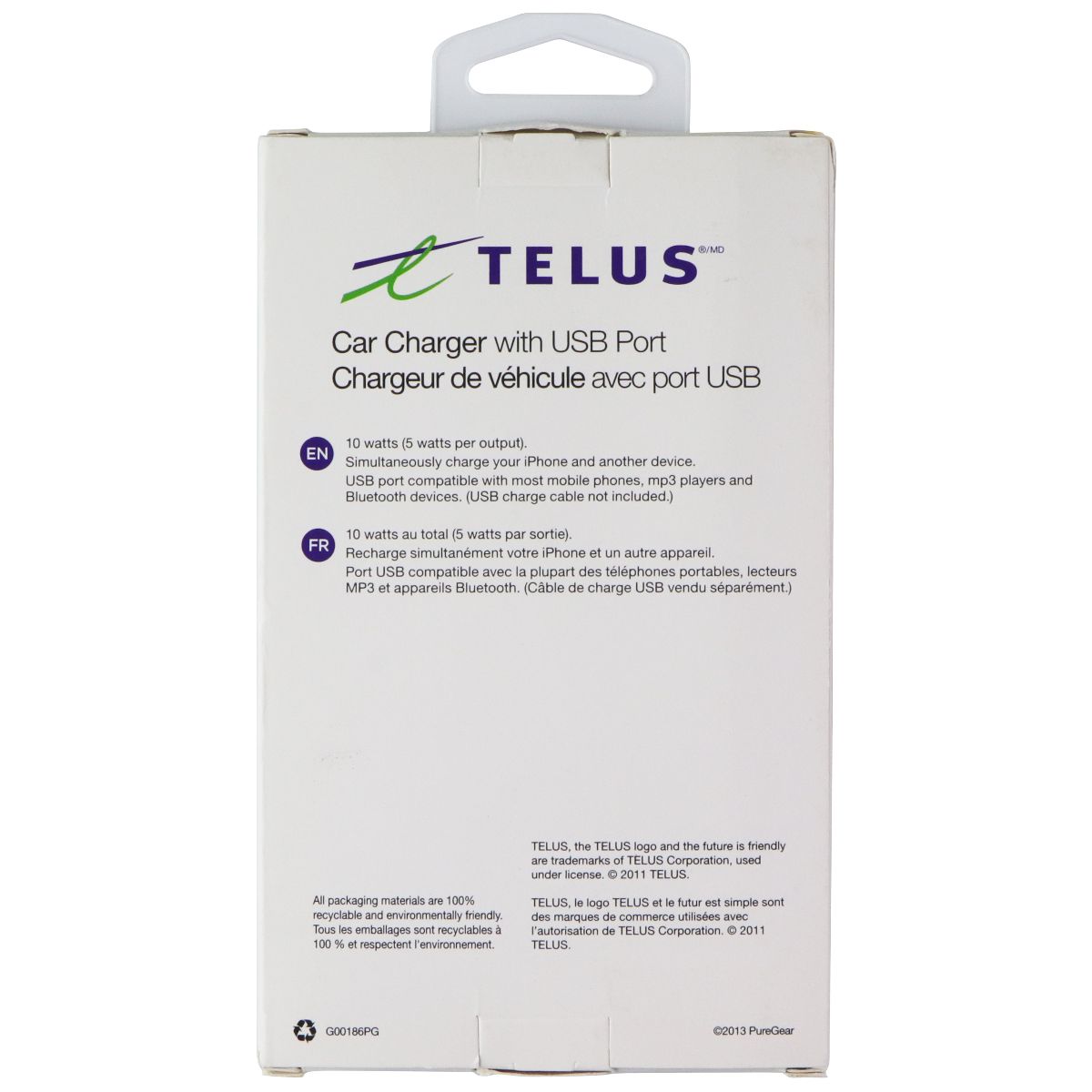 Telus 10W Micro-USB Wired Car Charger with Extra USB Port - Black (G00186PG) Cell Phone - Chargers & Cradles Telus - Simple Cell Bulk Wholesale Pricing - USA Seller