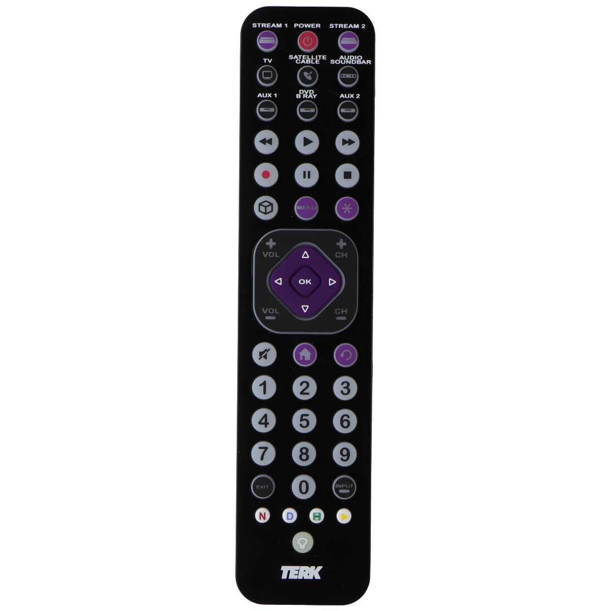 TERK - Rechargeable 8-Device Backlit Universal Remote - Black (TKTC8GB) TV, Video & Audio Accessories - Remote Controls TERK    - Simple Cell Bulk Wholesale Pricing - USA Seller