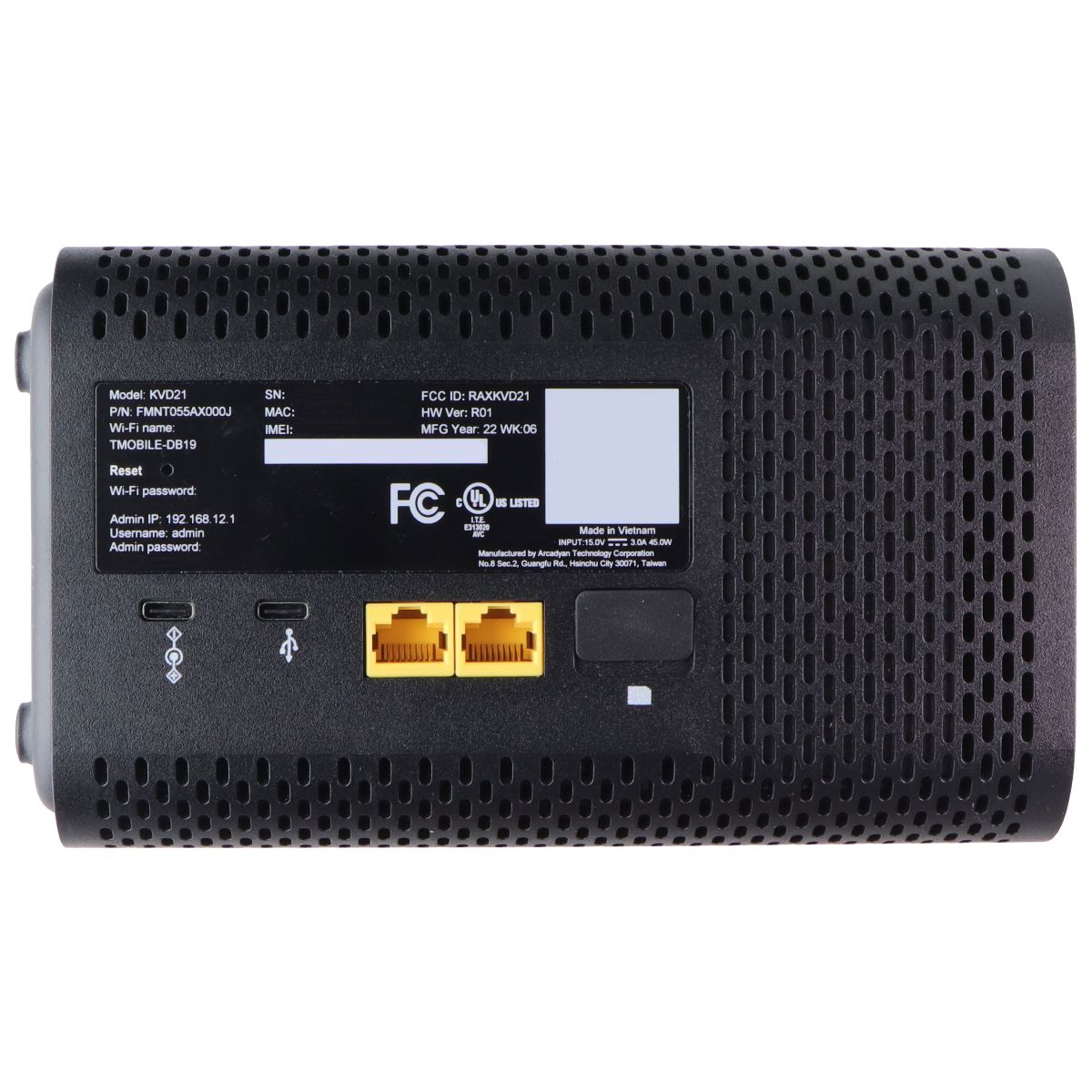 T-Mobile Arcadyan KVD21 5G Gateway WiFi 6 Home Internet Modem Router - Black Networking - Wireless Wi-Fi Routers T-Mobile - Simple Cell Bulk Wholesale Pricing - USA Seller