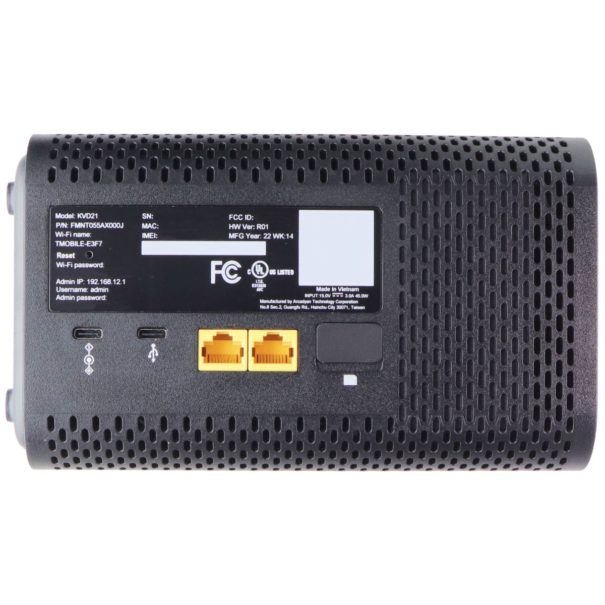 T-Mobile Arcadyan FMNT055AX000J 1200 Mbps 2 Port Router KVD21 - Black (KVD21) Networking - Wireless Wi-Fi Routers T-Mobile - Simple Cell Bulk Wholesale Pricing - USA Seller