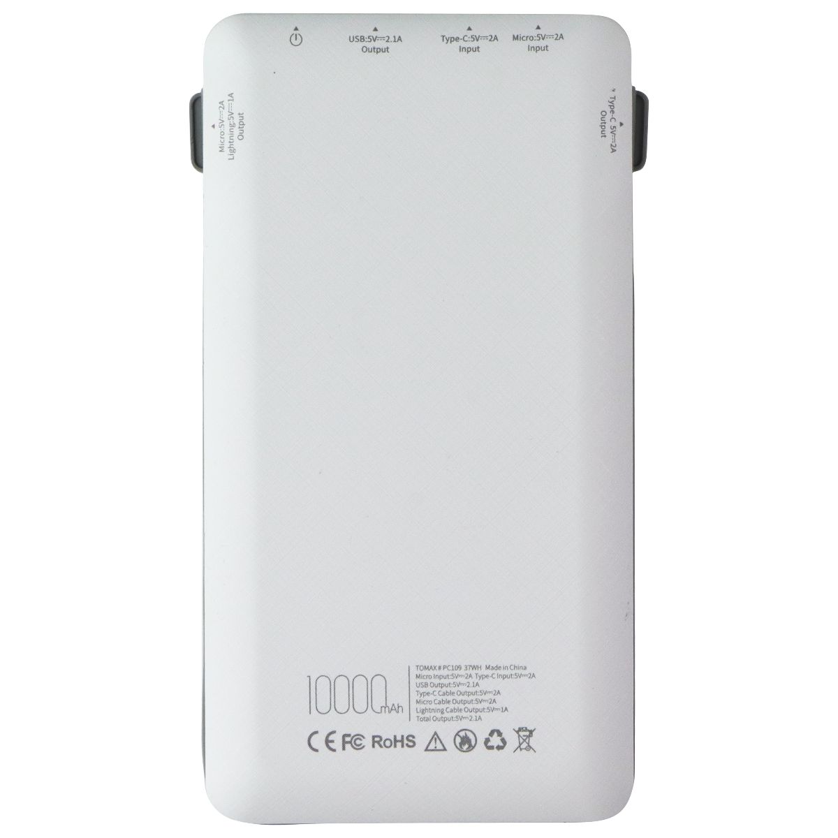 Tomax 10000mAh USB-C/Micro/Lighting 8-Pin/USB-A Power Bank - White (Customized) Cell Phone - Chargers & Cradles Tomax - Simple Cell Bulk Wholesale Pricing - USA Seller