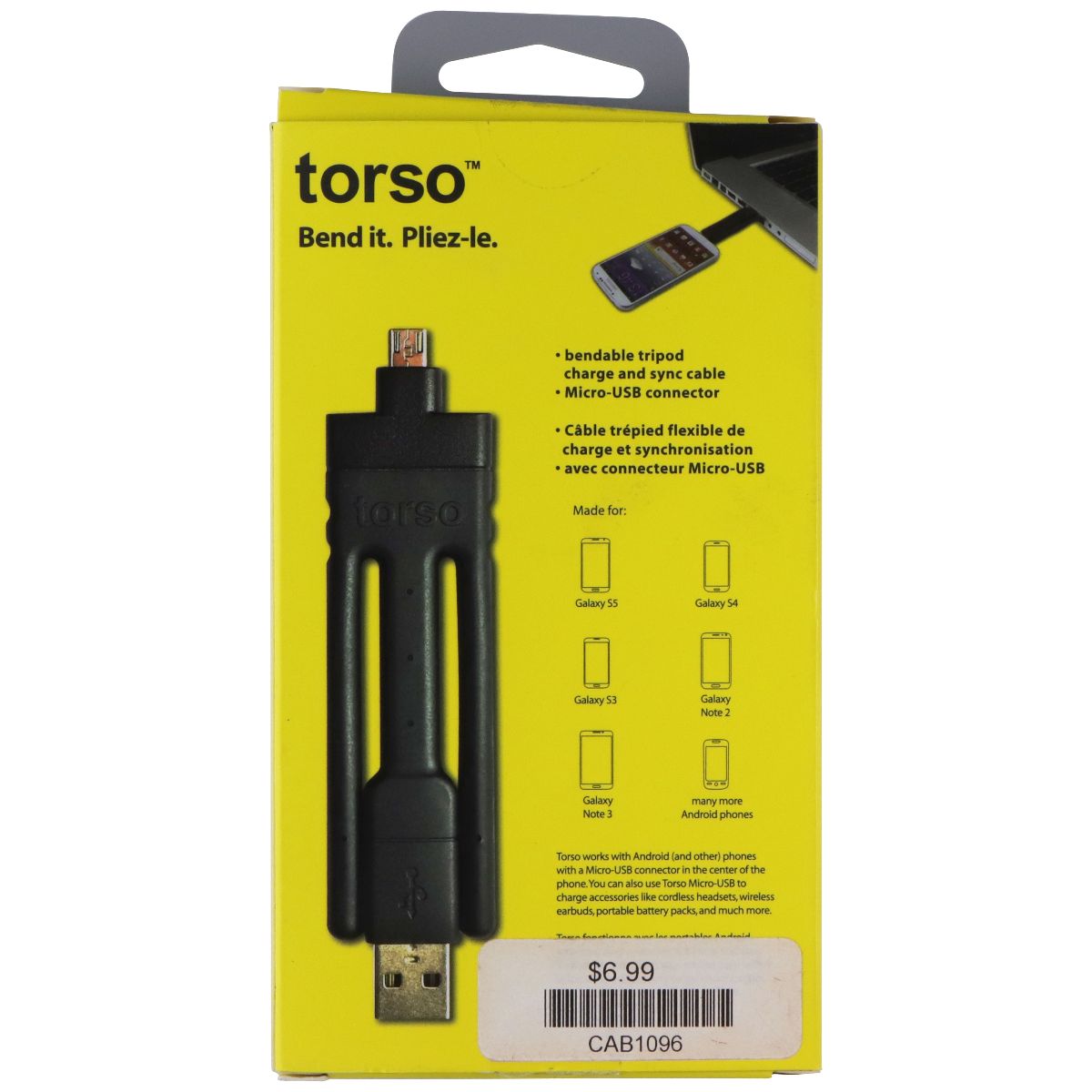 Torso Charge and Sync Micro-USB Adapter & Tripod - Black Cell Phone - Cables & Adapters Torso - Simple Cell Bulk Wholesale Pricing - USA Seller