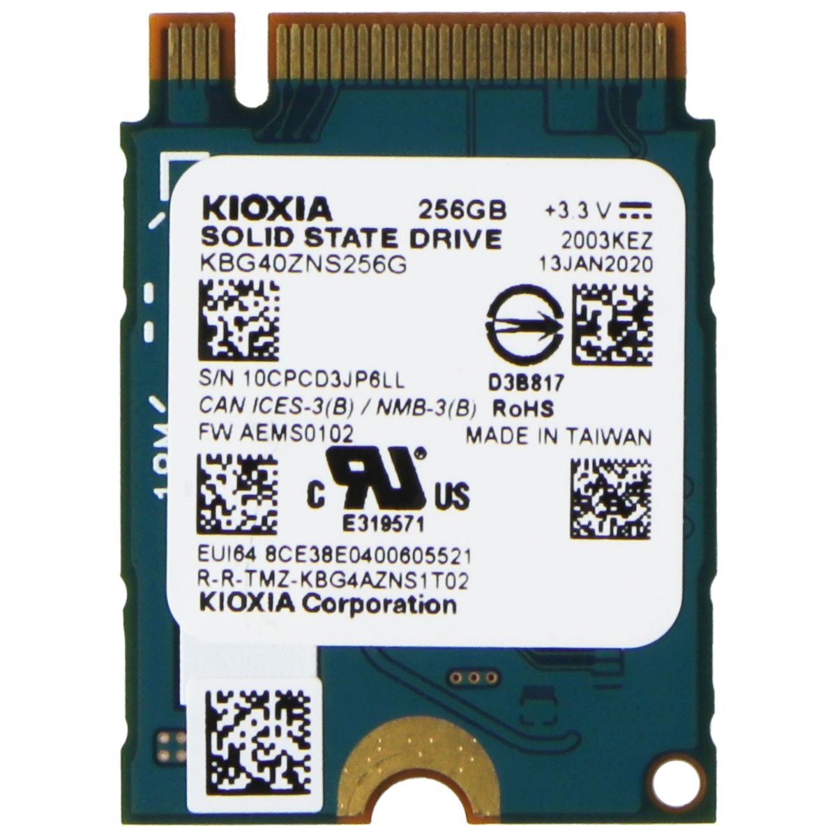 Repair Part - Toshiba(Kioxia) 256GB PCIe NVMe 2230 SSD (KBG40ZNS256G) Laptop Replacement Parts - Other Toshiba    - Simple Cell Bulk Wholesale Pricing - USA Seller