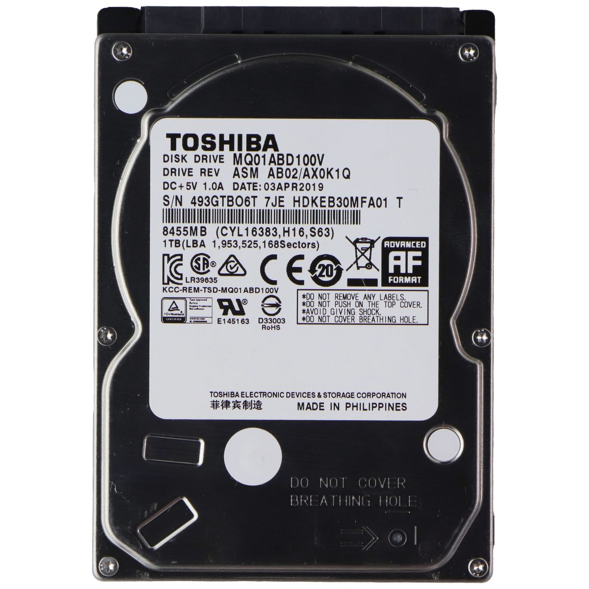 Toshiba 1TB 5400RPM 8MB Cache SATA 3.0Gb/s 2.5 inch Hard Drive (MQ01ABD100V) Digital Storage - Internal Hard Disk Drives, HDD Toshiba - Simple Cell Bulk Wholesale Pricing - USA Seller