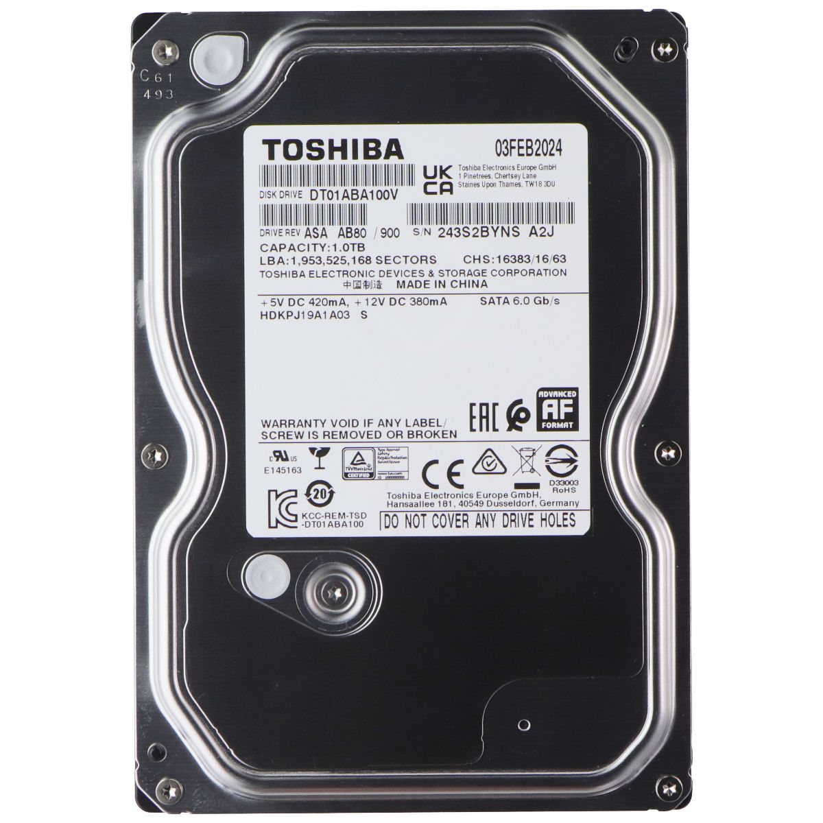 Toshiba DT01ABA100V 1TB SATA 6.0 Gb/s 5700 RPM Desktop Hard Drive Digital Storage - Internal Hard Disk Drives, HDD Toshiba - Simple Cell Bulk Wholesale Pricing - USA Seller