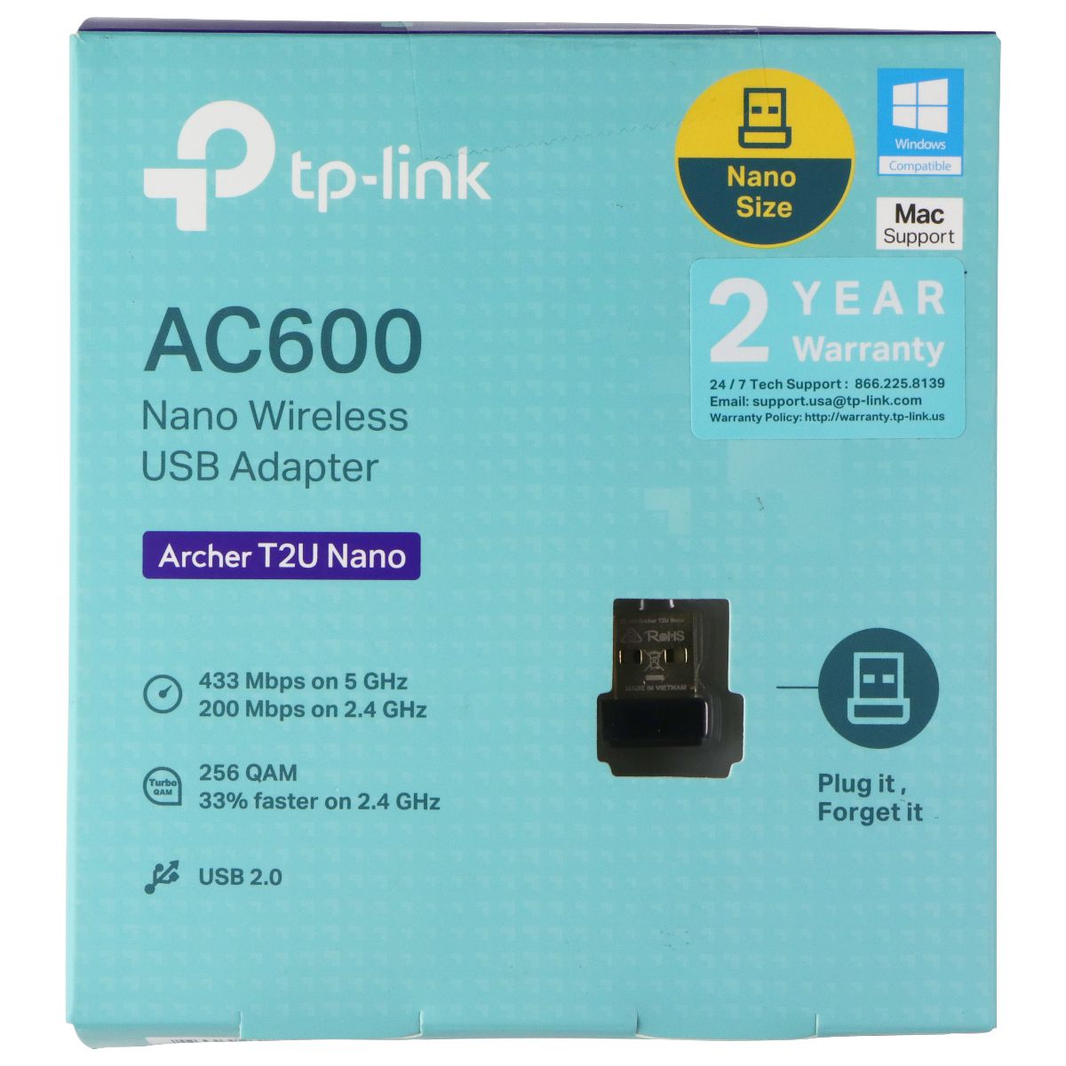 TP-Link AC600 Archer T2U Nano Wireless USB-A 2.0 Adapter Networking - USB Wi - Fi Adapters/Dongles TP-LINK - Simple Cell Bulk Wholesale Pricing - USA Seller