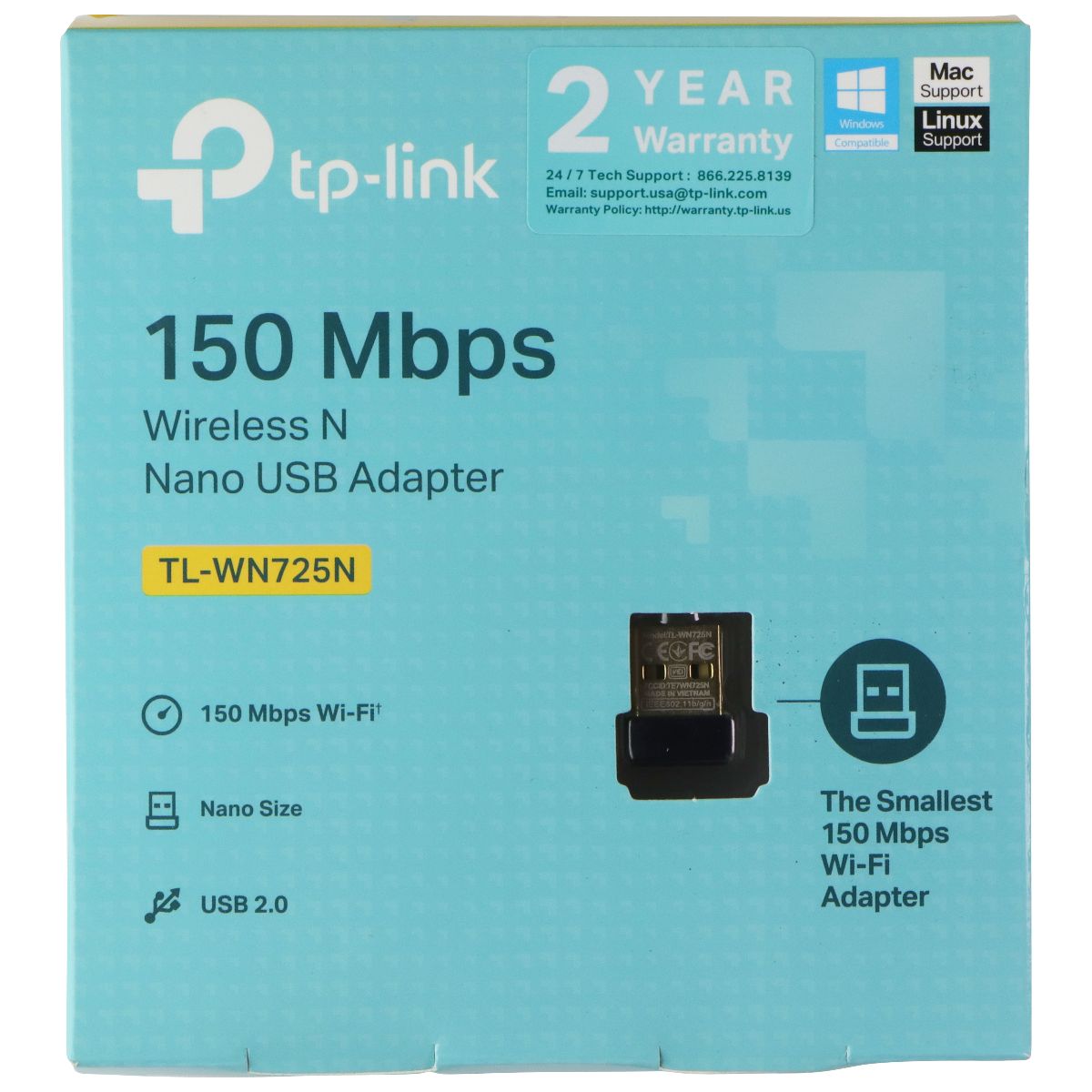 TP-LINK Wireless N150 Network USB Wi-Fi Nano Size Adapter - 2.4GHz (TL-WN725N) Networking - USB Wi - Fi Adapters/Dongles TP-LINK - Simple Cell Bulk Wholesale Pricing - USA Seller