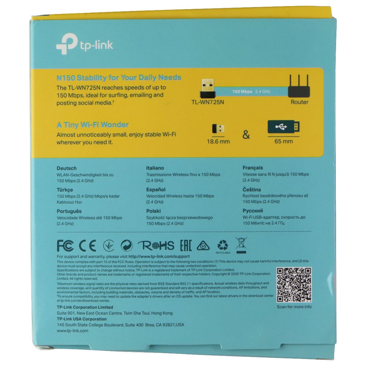 TP-LINK Wireless N150 Network USB Wi-Fi Nano Size Adapter - 2.4GHz (TL-WN725N) Networking - USB Wi - Fi Adapters/Dongles TP-LINK - Simple Cell Bulk Wholesale Pricing - USA Seller