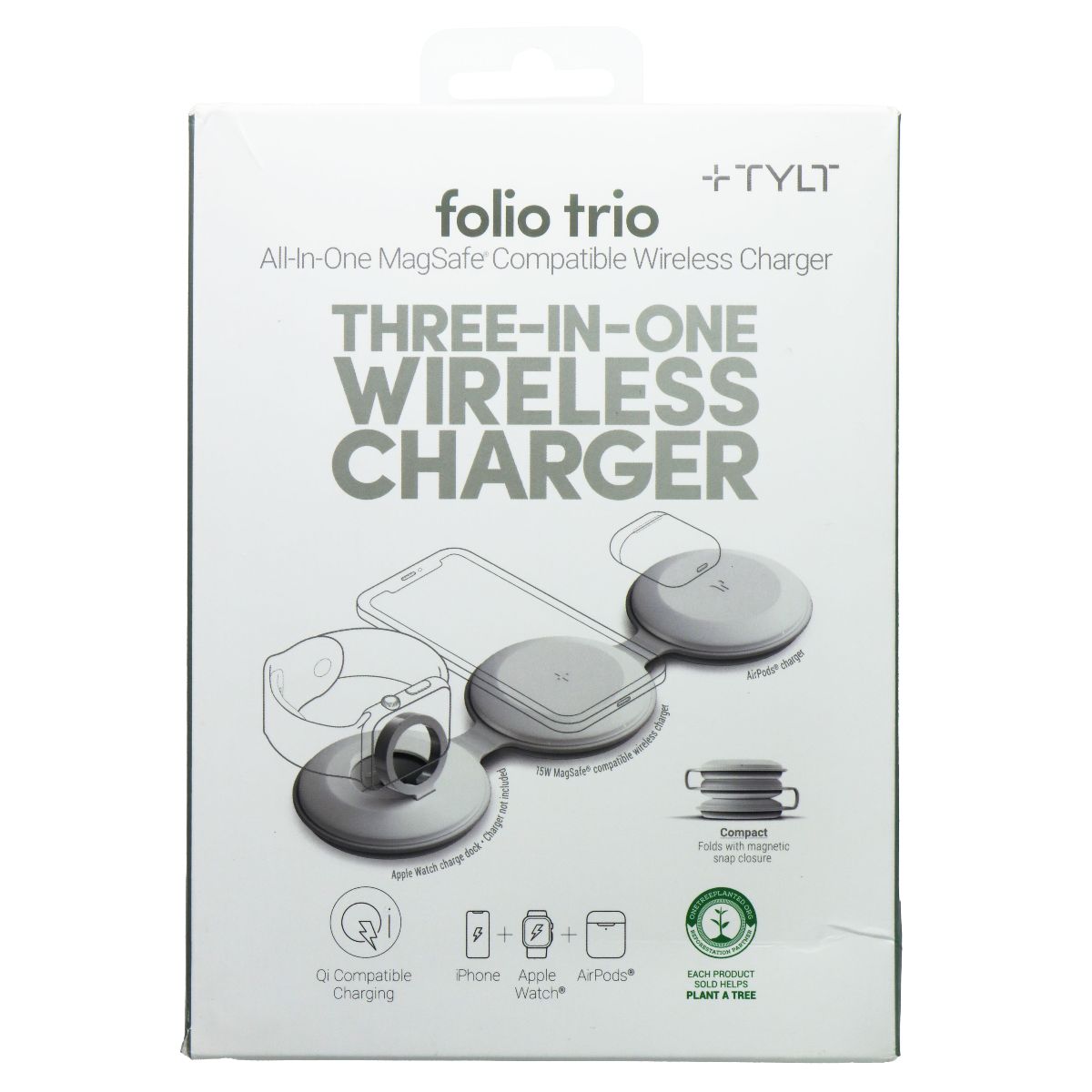 TYLT Folio Trio 3-in-1 Wireless Charger Pad with MagSafe - White (QITRIOMSW-T) Cell Phone - Chargers & Cradles TYLT - Simple Cell Bulk Wholesale Pricing - USA Seller