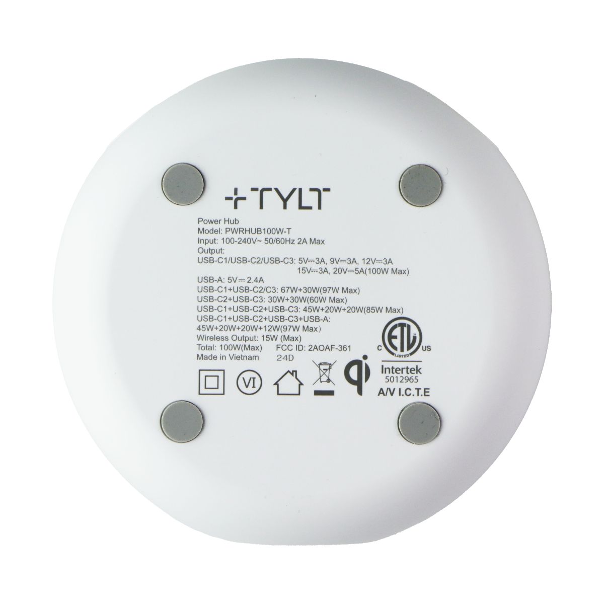 TYLT (100W) Multi-Port (USB-C/USB-A) PD Hub w/Wireless Charging (PWRHUB100W-T) Cell Phone - Chargers & Cradles TYLT - Simple Cell Bulk Wholesale Pricing - USA Seller