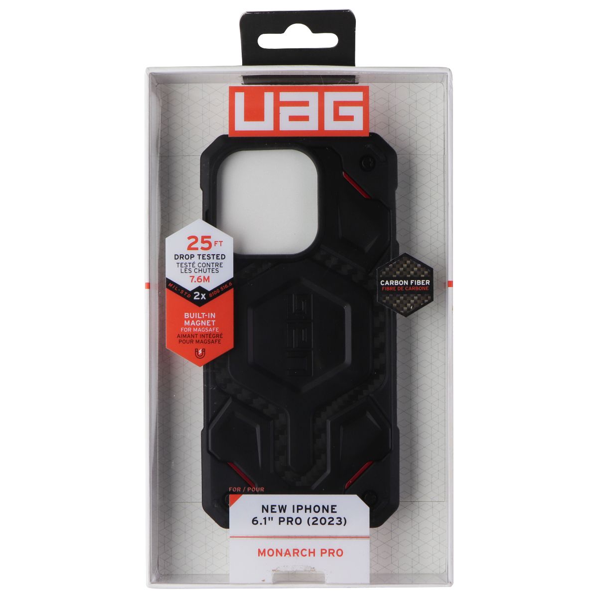 UAG Monarch Pro Case for MagSafe for Apple iPhone 15 Pro - Carbon Fiber + Red Cell Phone - Cases, Covers & Skins UAG - Simple Cell Bulk Wholesale Pricing - USA Seller