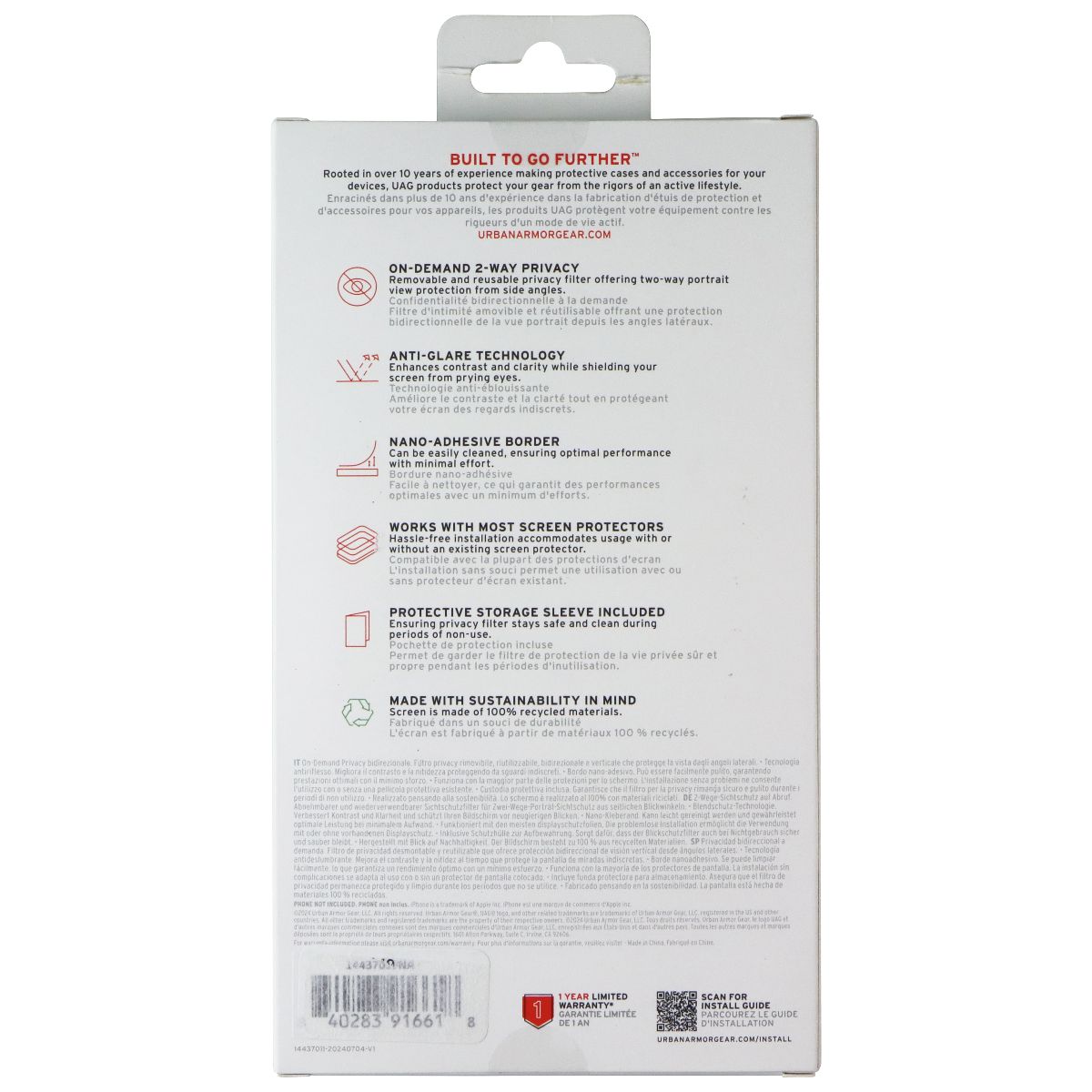 Urban Armor Gear UAG Removable Privacy Screen for Apple iPhone 16 / 15 Cell Phone - Screen Protectors UAG - Simple Cell Bulk Wholesale Pricing - USA Seller