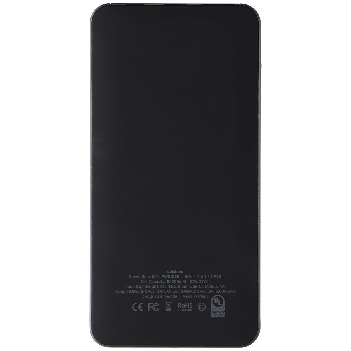 Ubiolabs Universal Portable Charger Kit with USB-C and Lightning Inputs - Black Cell Phone - Chargers & Cradles ubiolabs - Simple Cell Bulk Wholesale Pricing - USA Seller