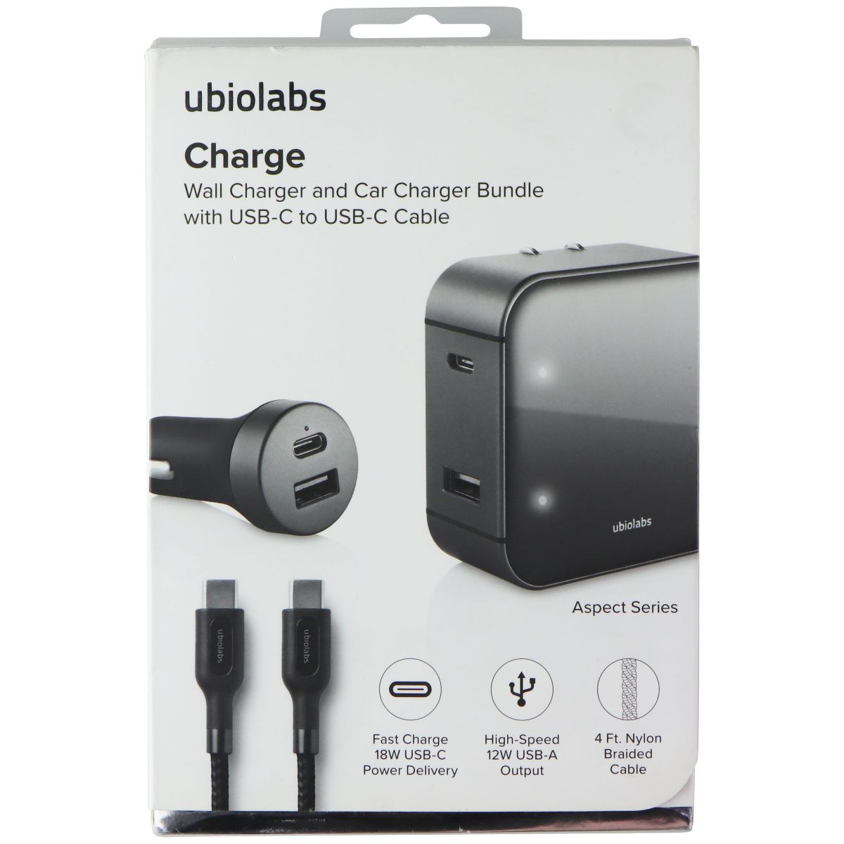 ubiolabs Charge Series Dual-Port Wall and Car Charger Bundle w/USB-C Cable (4Ft) Cell Phone - Accessory Bundles ubiolabs - Simple Cell Bulk Wholesale Pricing - USA Seller