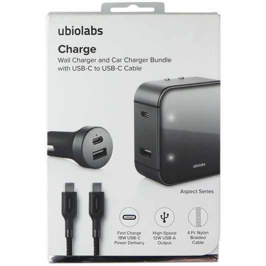 ubiolabs Charge Series Dual-Port Wall and Car Charger Bundle w/USB-C Cable (4Ft) Cell Phone - Accessory Bundles ubiolabs - Simple Cell Bulk Wholesale Pricing - USA Seller