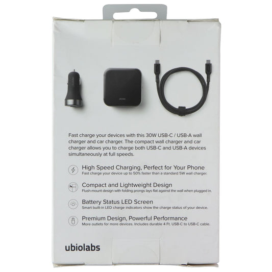 ubiolabs Charge Series Dual-Port Wall and Car Charger Bundle w/USB-C Cable (4Ft) Cell Phone - Accessory Bundles ubiolabs - Simple Cell Bulk Wholesale Pricing - USA Seller