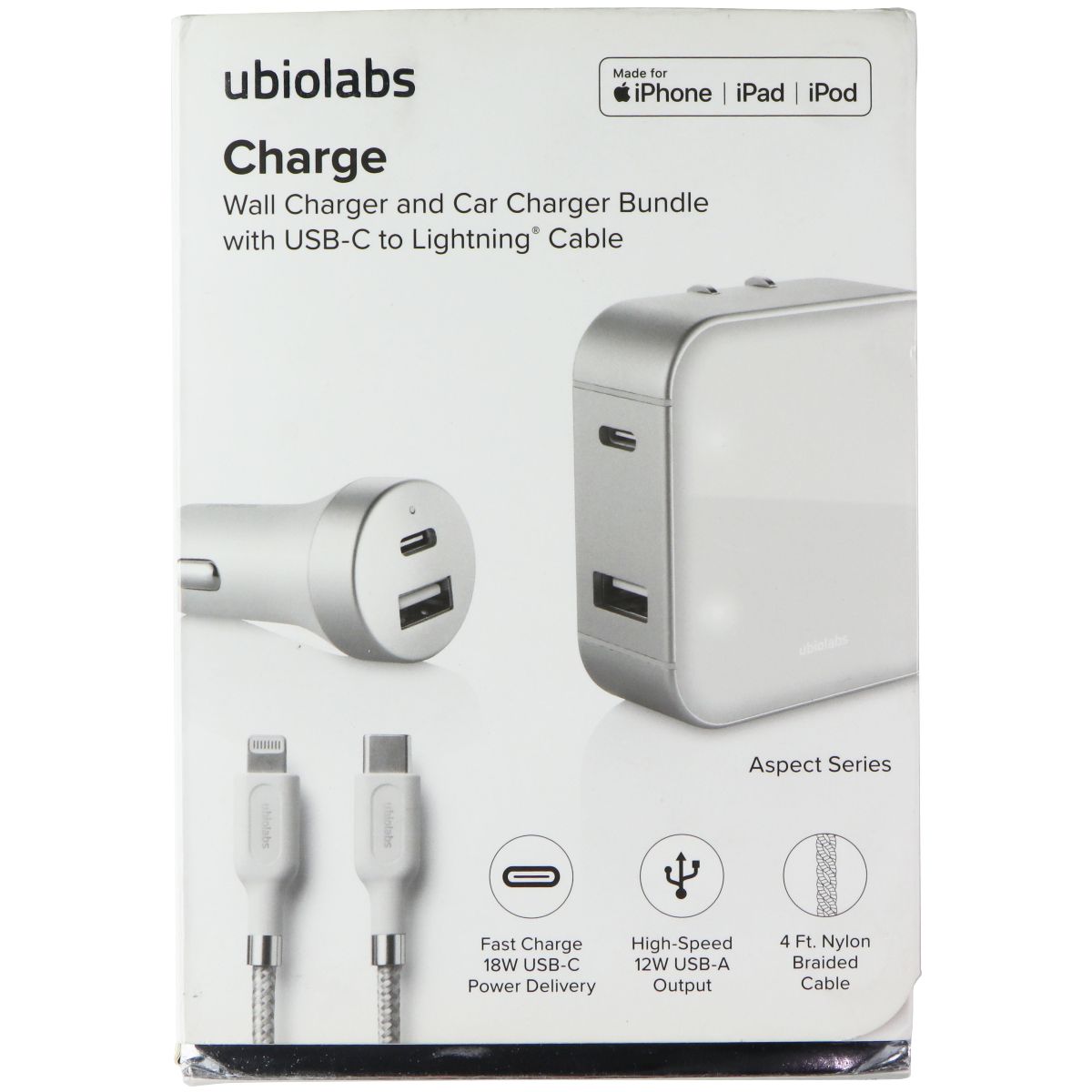 Ubiolabs Dual Port Wall & Car Charger w/ USB-C to Lightning 8-Pin Cable - White Cell Phone - Chargers & Cradles ubiolabs - Simple Cell Bulk Wholesale Pricing - USA Seller