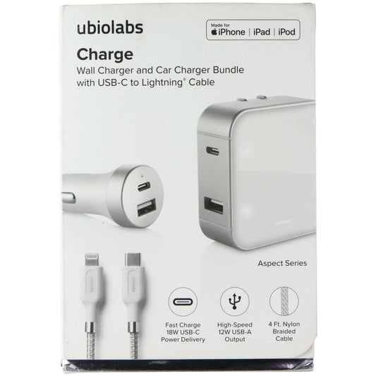Ubiolabs Dual Port Wall & Car Charger w/ USB-C to Lightning 8-Pin Cable - White Cell Phone - Chargers & Cradles ubiolabs - Simple Cell Bulk Wholesale Pricing - USA Seller