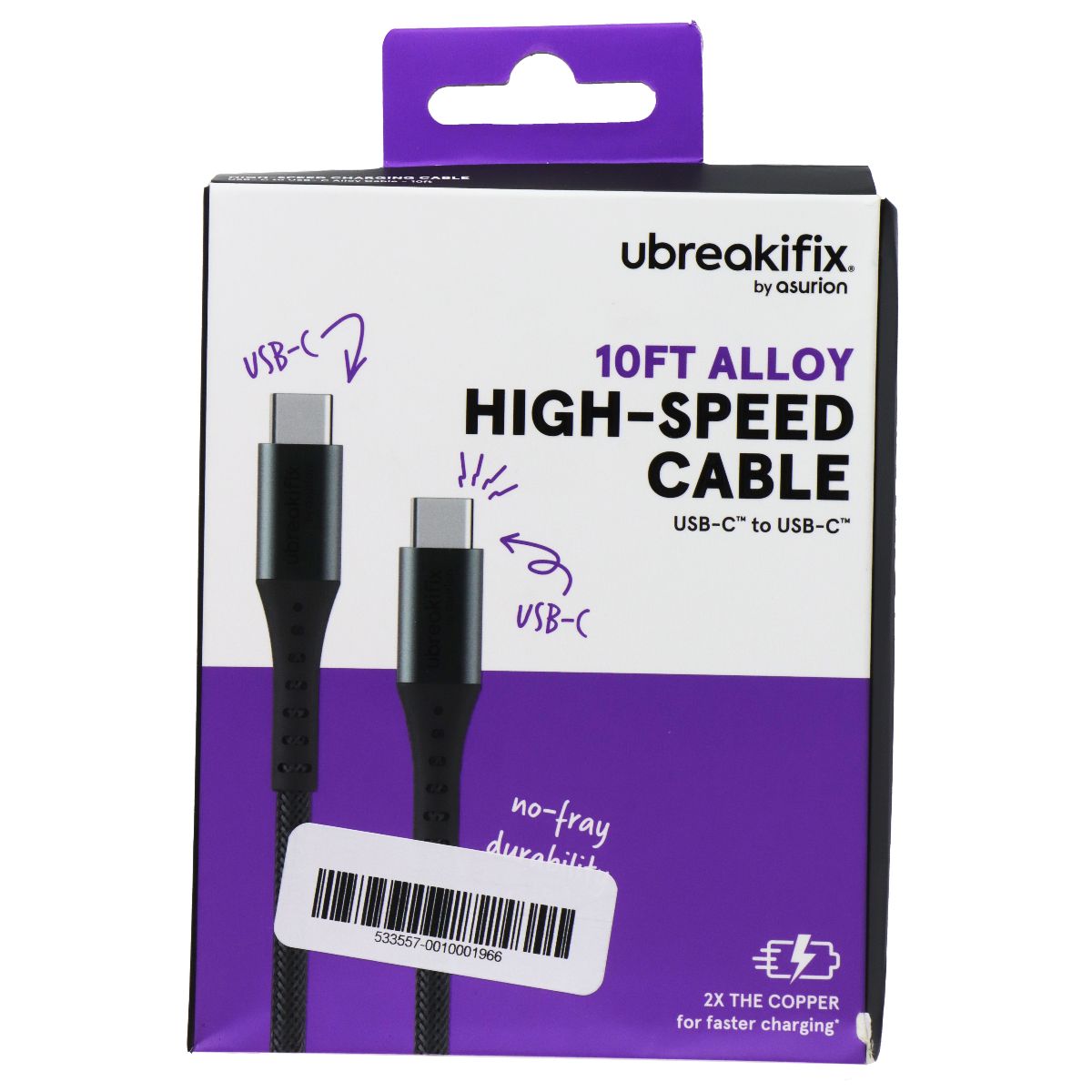 UBREAKIFIX (10FT) High Speed USB-C to USB-C Alloy Cable - Black Cell Phone - Cables & Adapters UBREAKIFIX - Simple Cell Bulk Wholesale Pricing - USA Seller