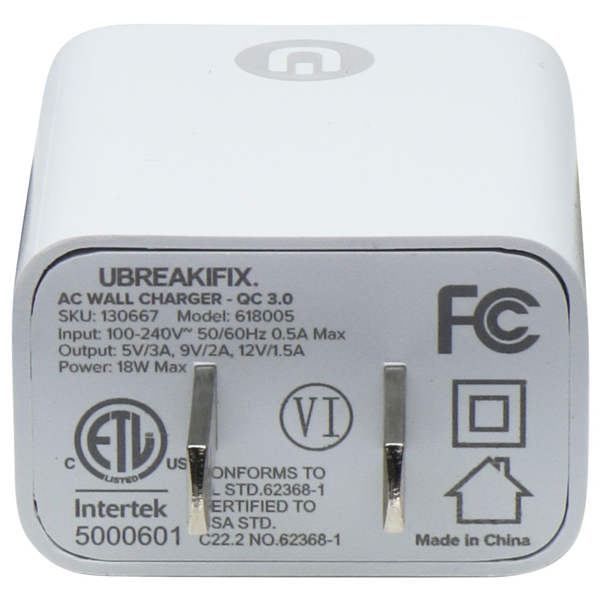 UBREAKIFIX 18W Quick Charge Wall Charger with 3.0 Single Port USB - White
