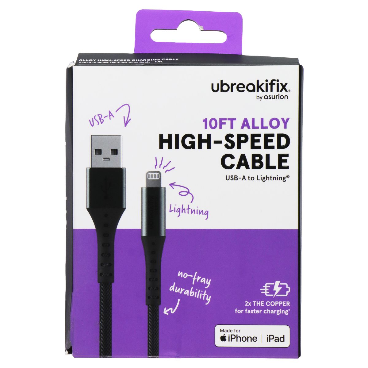 UBREAKIFIX 10FT Alloy High Speed USB-A to Lightning 8-Pin Cable - Steel Gray Cell Phone - Cables & Adapters UBREAKIFIX - Simple Cell Bulk Wholesale Pricing - USA Seller