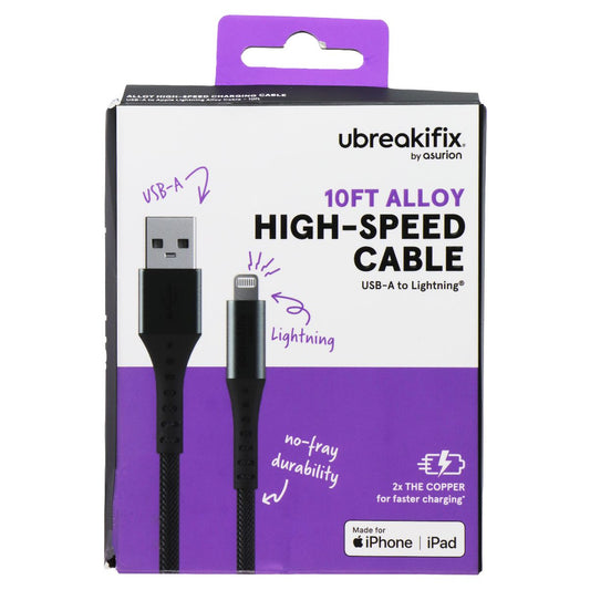 UBREAKIFIX 10FT Alloy High Speed USB-A to Lightning 8-Pin Cable - Steel Gray Cell Phone - Cables & Adapters UBREAKIFIX - Simple Cell Bulk Wholesale Pricing - USA Seller