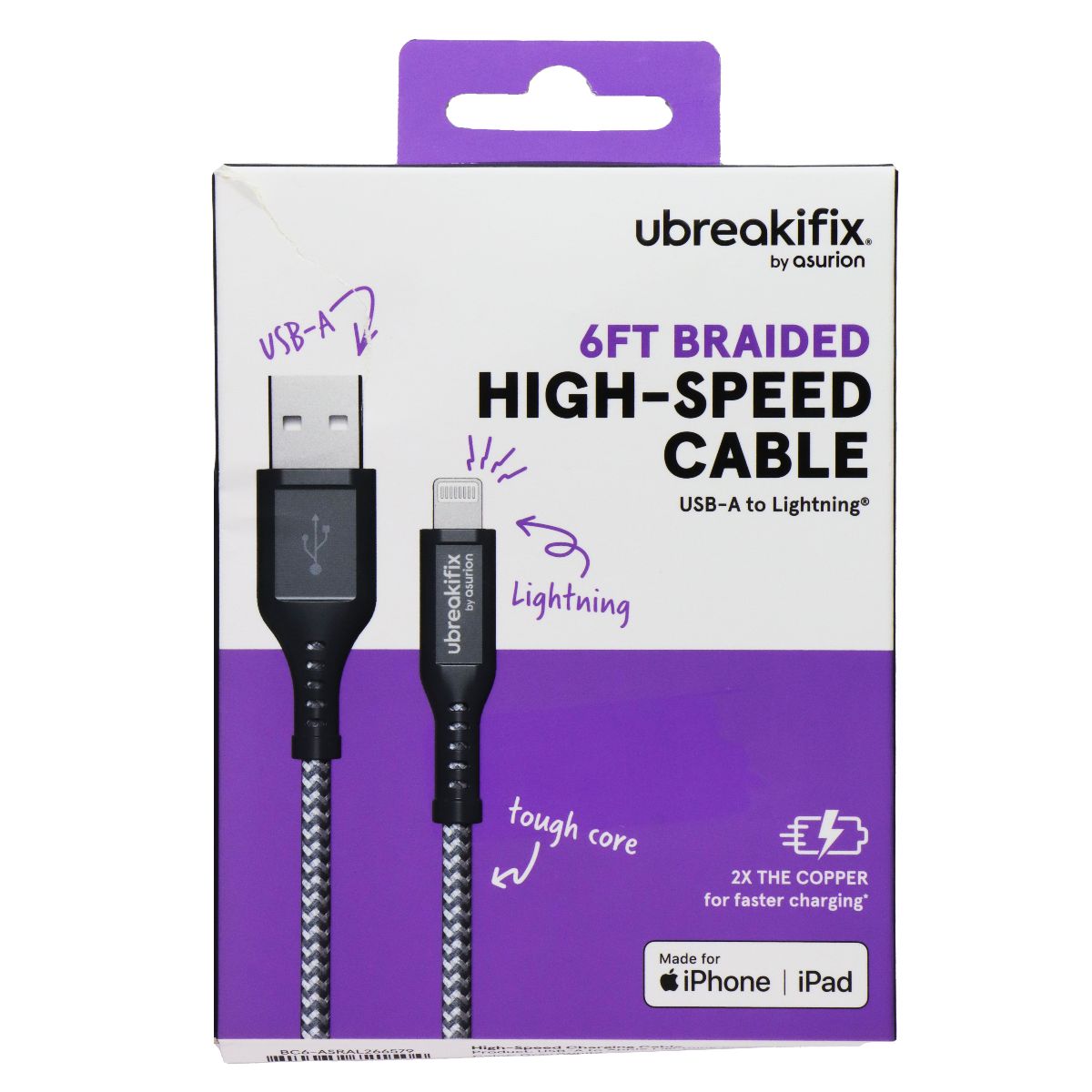 UBREAKIFIX 6FT Braided High Speed USB-A to Lightning 8-Pin Cable - Gray/White Cell Phone - Cables & Adapters UBREAKIFIX - Simple Cell Bulk Wholesale Pricing - USA Seller