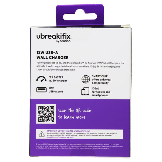 UBREAKIFIX (12W) USB-A Wall Charger - White (WC12-ASRHD266577) Cell Phone - Chargers & Cradles UBREAKIFIX - Simple Cell Bulk Wholesale Pricing - USA Seller