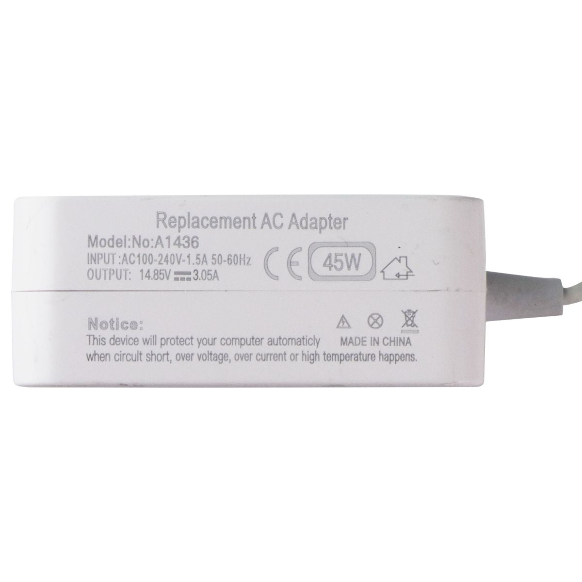 Replacement 45W AC Adapter for MagSafe 2 - (A1436/A1465/A1466) - White Computer Accessories - Laptop Power Adapters/Chargers Unbranded - Simple Cell Bulk Wholesale Pricing - USA Seller