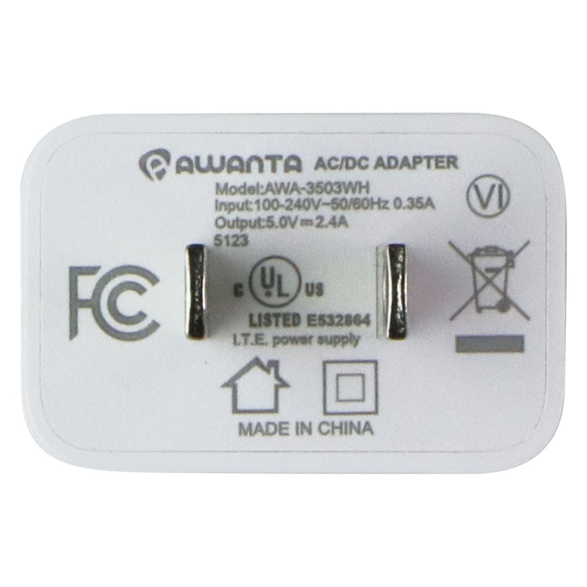 Awanta Single Port (5V/2.4A) USB-A Charger AWA-3503WH / AWA-3519WH - White Cell Phone - Chargers & Cradles Awanta - Simple Cell Bulk Wholesale Pricing - USA Seller