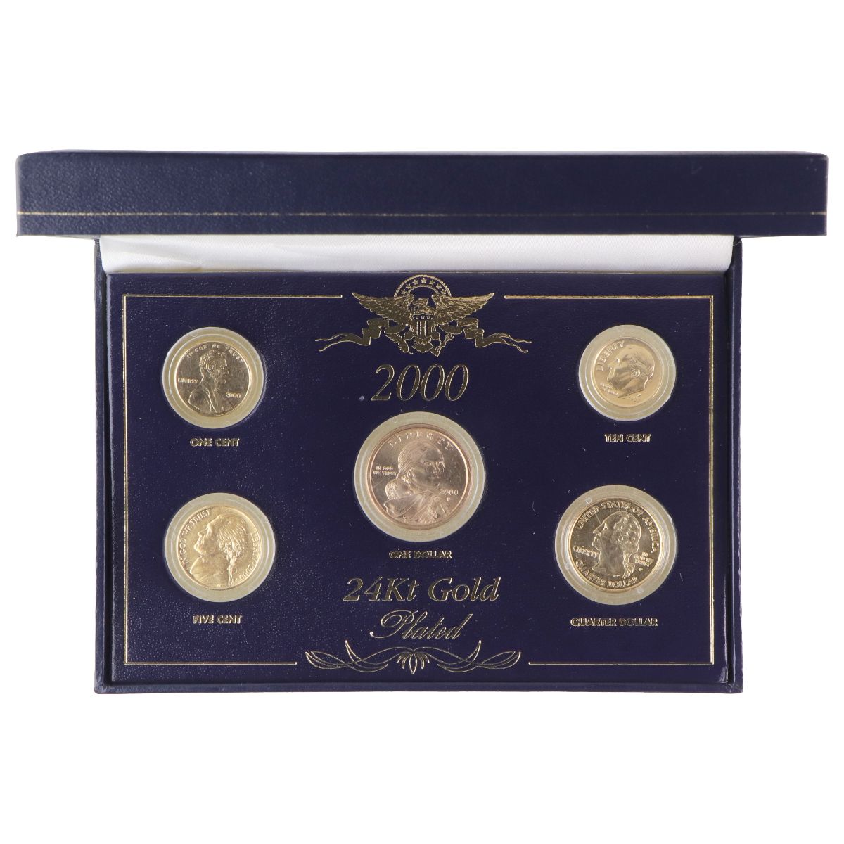 US 24Kt Gold Plated Coins - Year 2000 - 1 Cent/5 Cent/10 Cent/Quarter/Dollar Coins & Paper Money - Other US Coins Unbranded - Simple Cell Bulk Wholesale Pricing - USA Seller