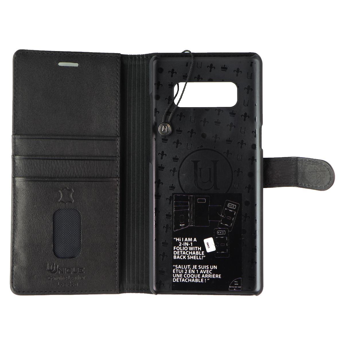 Unique London 2-in-1 Leather Folio + Case for Galaxy Note8 - Black