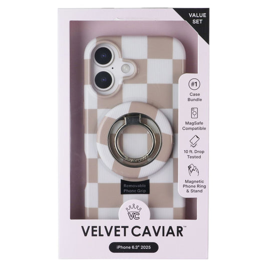 Velvet Caviar MagSafe Case/Magnetic Ring Bundle for iPhone 17 - Nude Checkered