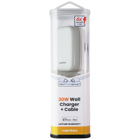 Ventev (30W) USB-C Wall Charger and USB-C to Lightning 8-Pin Cable Combo - White Cell Phone - Cables & Adapters Ventev - Simple Cell Bulk Wholesale Pricing - USA Seller