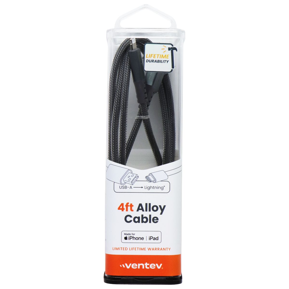 Ventev (4-Foot) Charge and Data Sync Alloy Cable - USB-A to 8-Pin - Steel Gray Cell Phone - Cables & Adapters Ventev - Simple Cell Bulk Wholesale Pricing - USA Seller