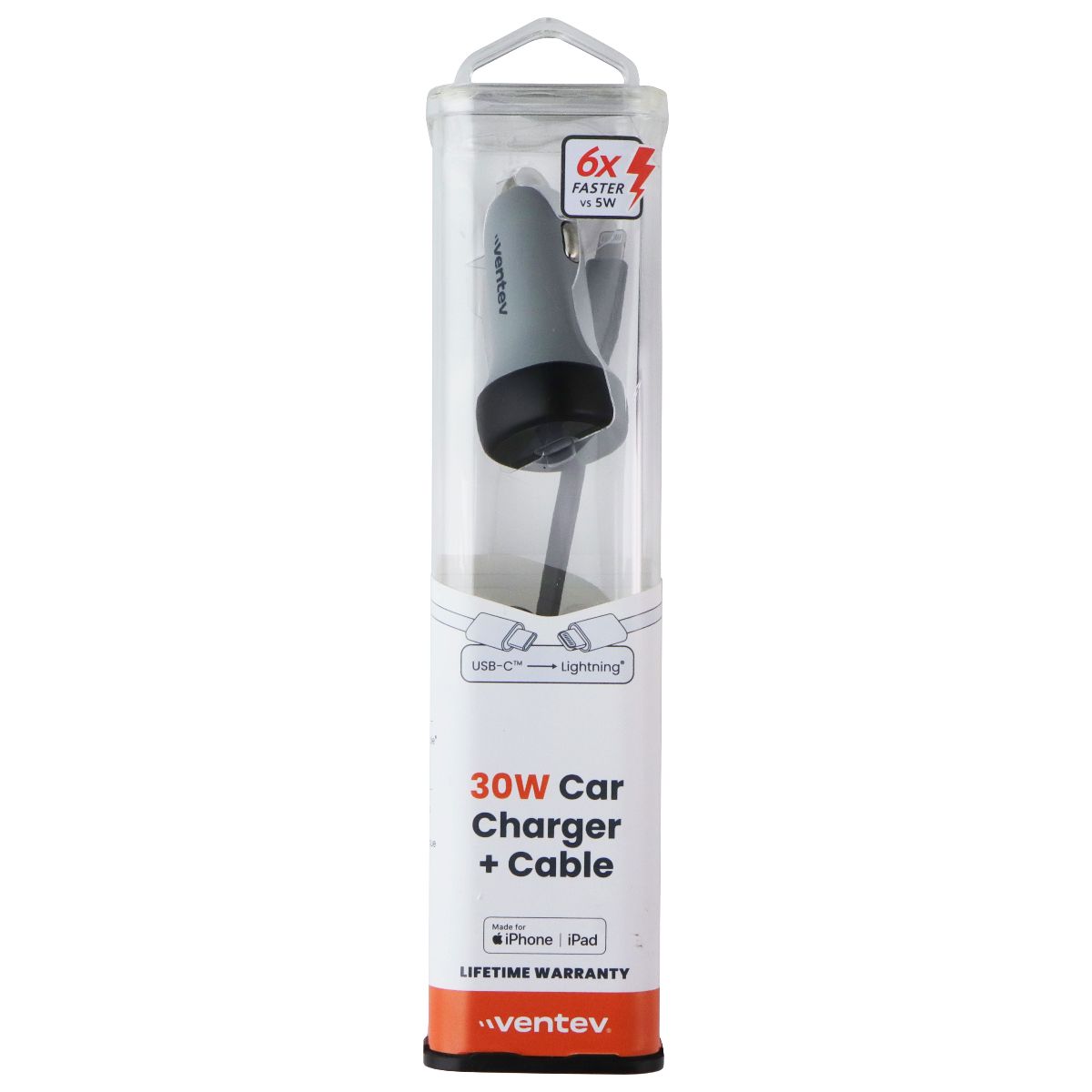 Ventev (30W) USB-C Car Charger + Cable (USB-C to Lightning 8-Pin) - Gray/Black Cell Phone - Cables & Adapters Ventev - Simple Cell Bulk Wholesale Pricing - USA Seller