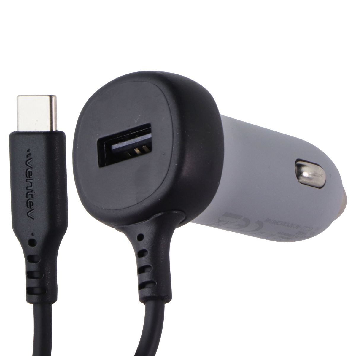 Ventev (27W) Dual Ultra Fast USB-A Car Charger with USB-C Connected Cable - Gray Cell Phone - Chargers & Cradles Ventev - Simple Cell Bulk Wholesale Pricing - USA Seller