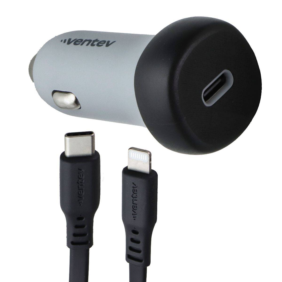 VENTEV USB-C Car Charger with USB-C to Lightning 8-Pin Cable - Gray/Black Cell Phone - Chargers & Cradles Ventev - Simple Cell Bulk Wholesale Pricing - USA Seller