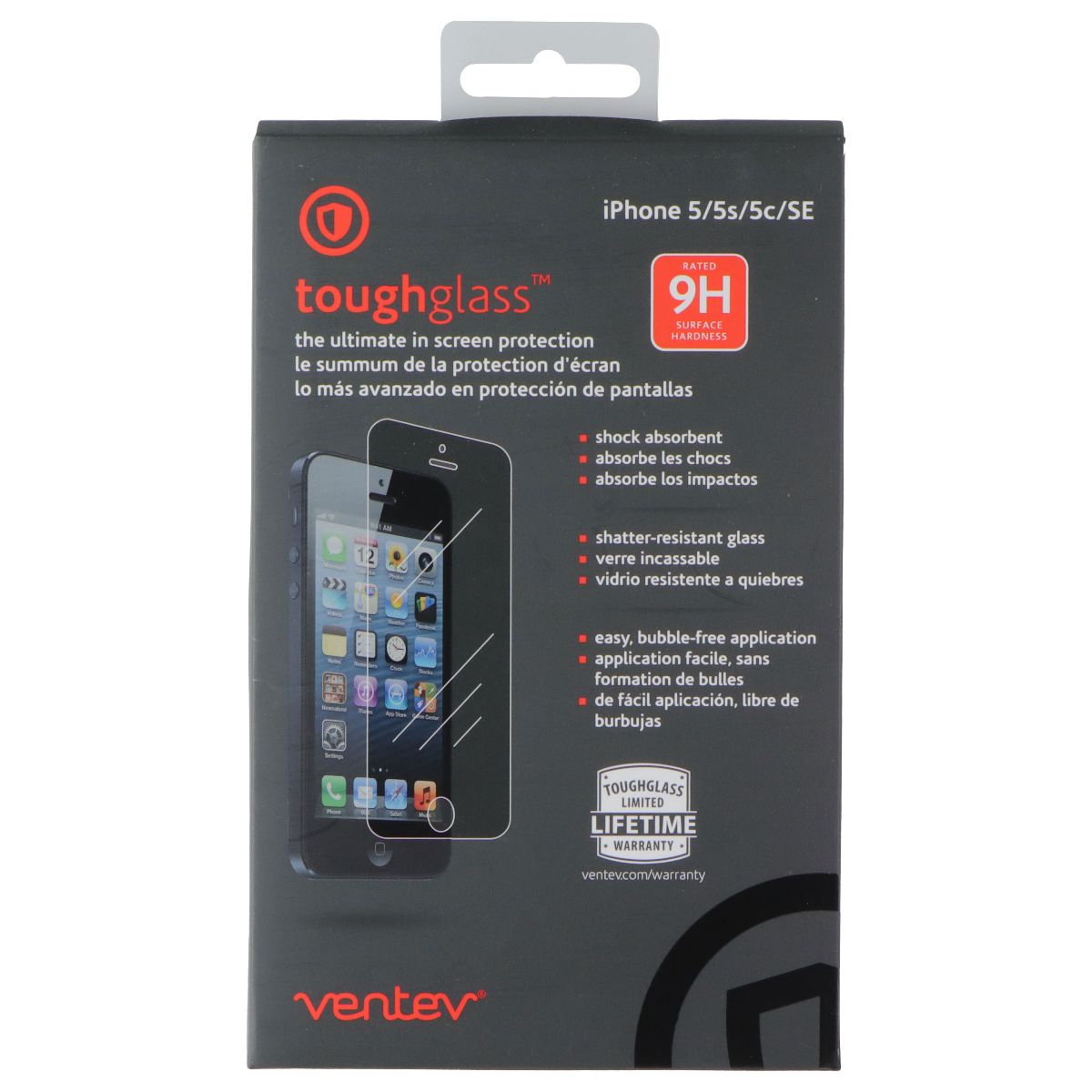 Ventev Tough Glass Tempered Glass Screen Protector for iPhone 5/5S/5C - Clear Cell Phone - Screen Protectors Ventev - Simple Cell Bulk Wholesale Pricing - USA Seller