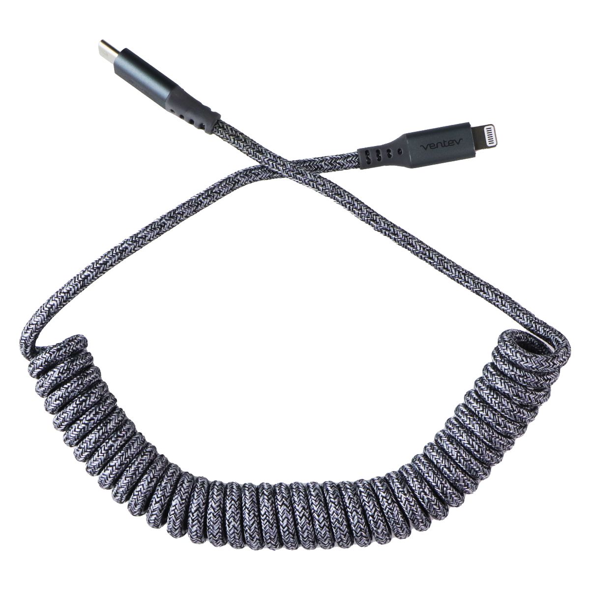 Ventev (3-Foot) Tangle-Free Charge/Sync Helix Coiled USB-C to 8-Pin Cable - Gray Cell Phone - Cables & Adapters Ventev - Simple Cell Bulk Wholesale Pricing - USA Seller