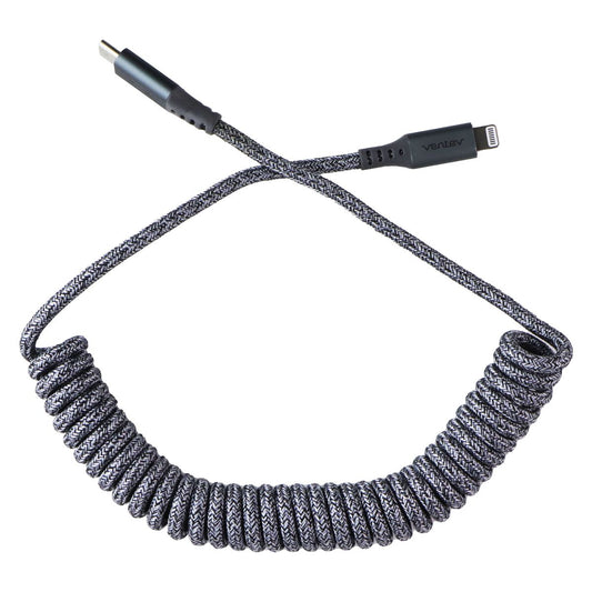 Ventev (3-Foot) Tangle-Free Charge/Sync Helix Coiled USB-C to 8-Pin Cable - Gray Cell Phone - Cables & Adapters Ventev - Simple Cell Bulk Wholesale Pricing - USA Seller