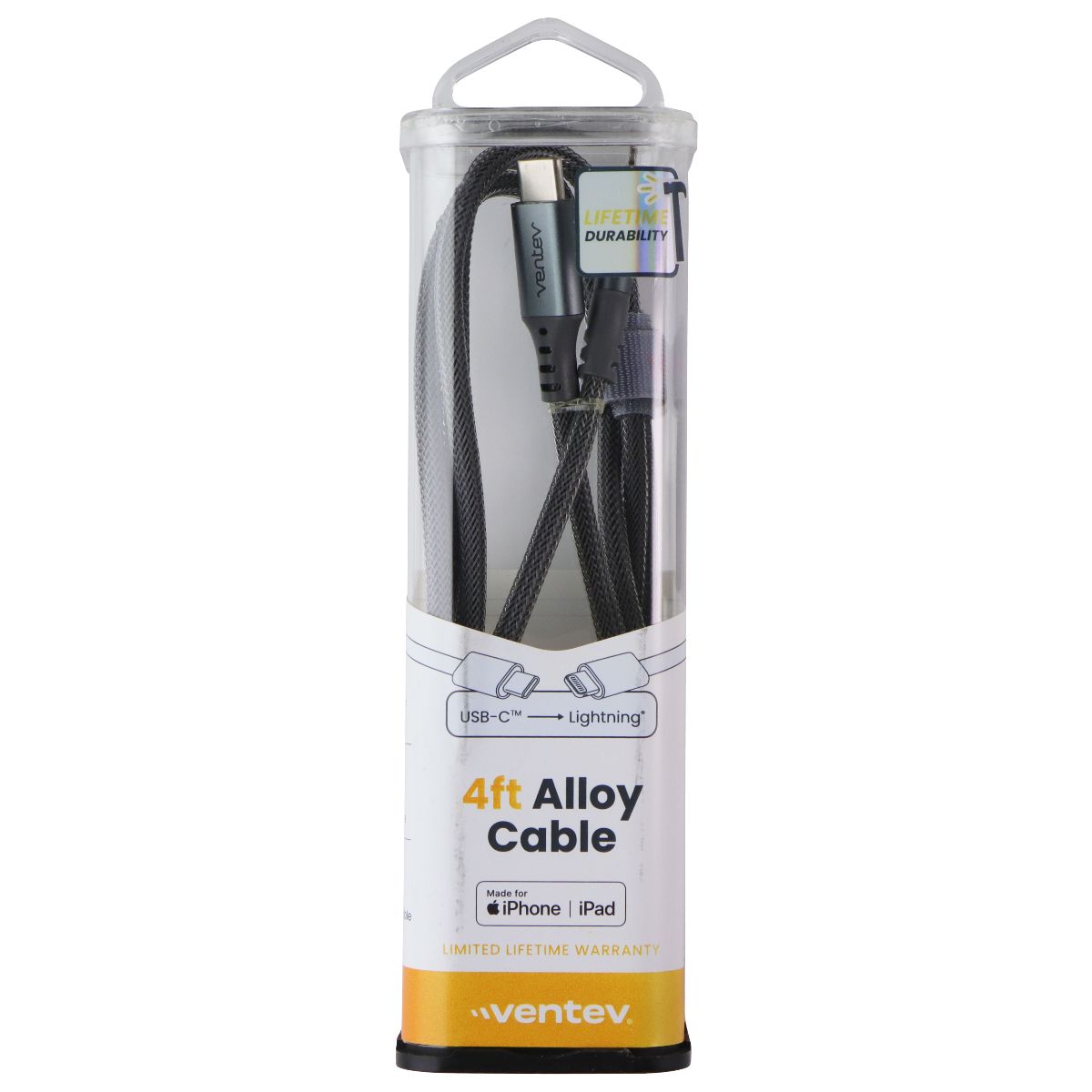 Ventev 4 Foot Alloy USB C to Lightning 8-Pin Charge/Sync Cable - Gray Cell Phone - Cables & Adapters Ventev - Simple Cell Bulk Wholesale Pricing - USA Seller