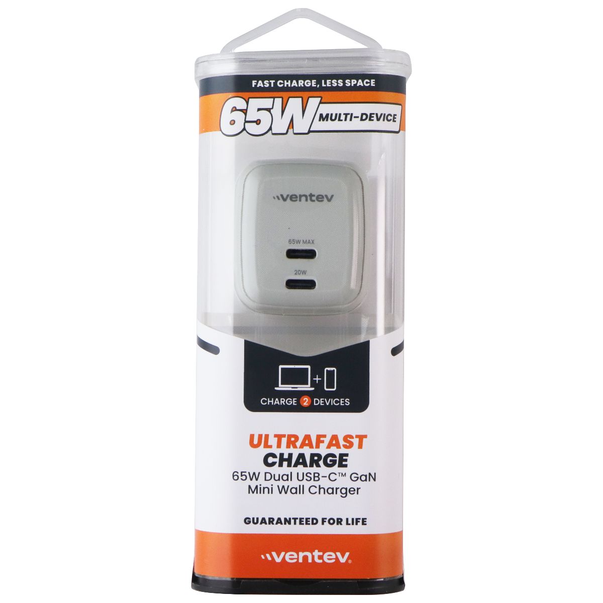 Ventev 65W Dual USB-C GaN Ultrafast Charge Mini Wall Charger - Gray Cell Phone - Chargers & Cradles Ventev - Simple Cell Bulk Wholesale Pricing - USA Seller