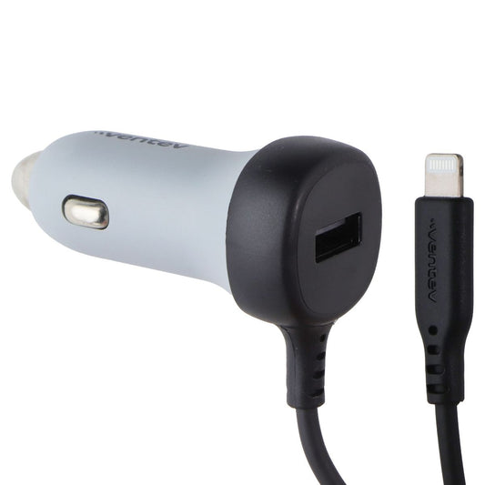 Ventev 27W Dual Car Charger (USB-A Port + Connected 8-Pin Cable) - Gray/Black Cell Phone - Chargers & Cradles Ventev - Simple Cell Bulk Wholesale Pricing - USA Seller