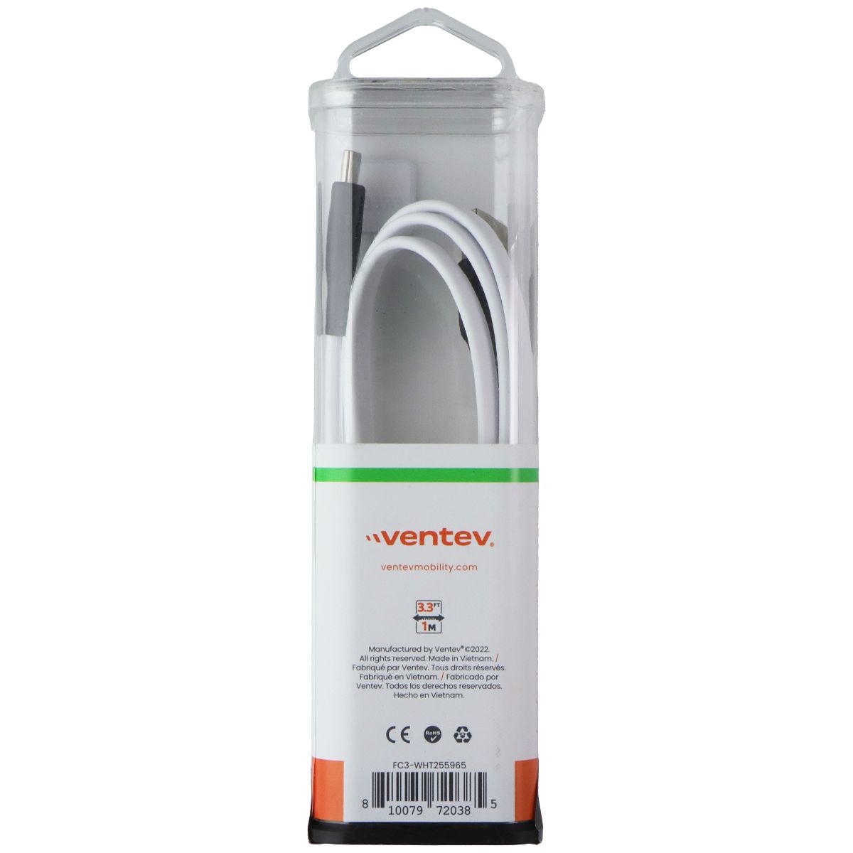 Ventev (3.3-Ft) ChargeSync Flat USB-C to USB-A Cable - White/Black