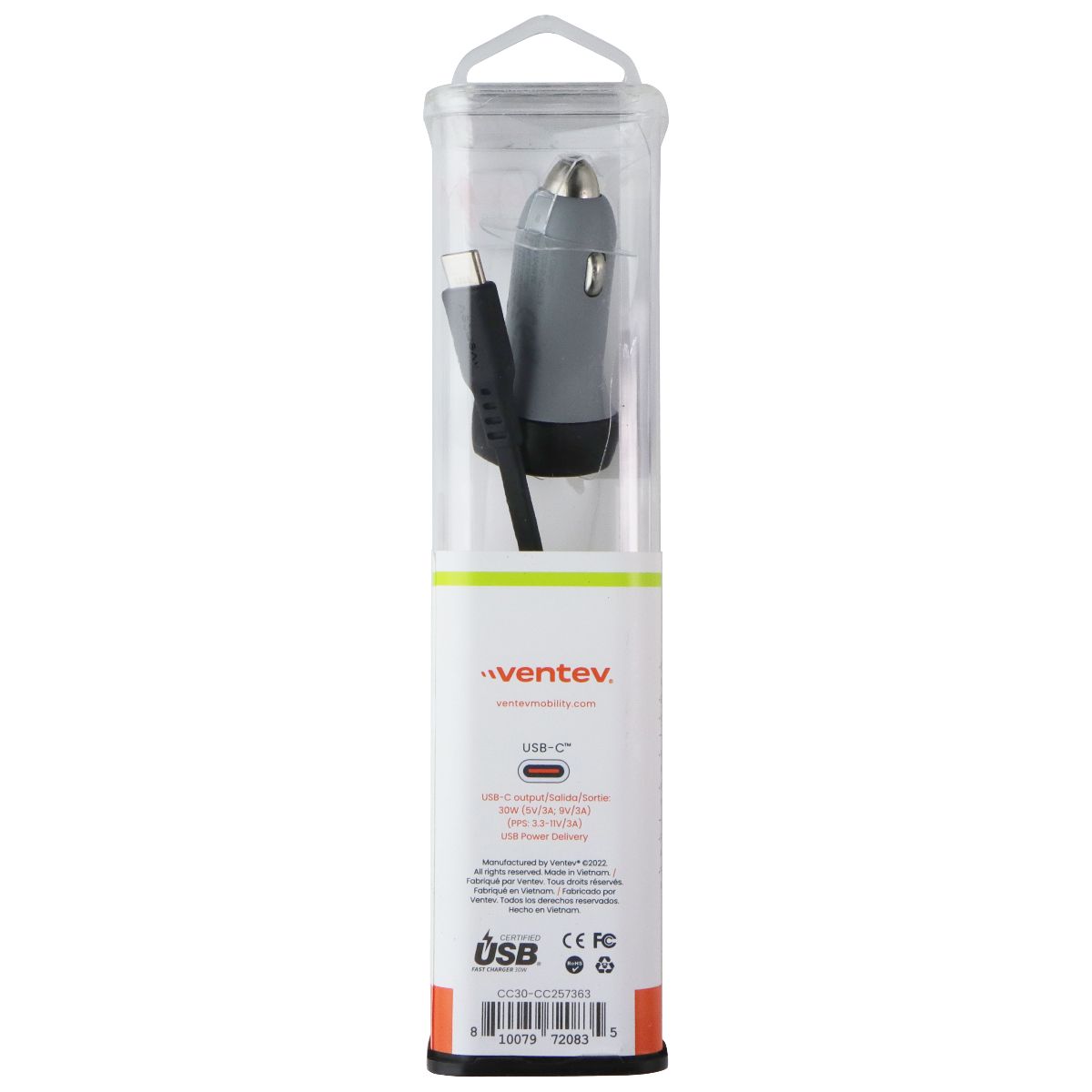 Ventev (30W) USB-C Car Charger + Cable (USB-C to USB-C) - Gray/Black