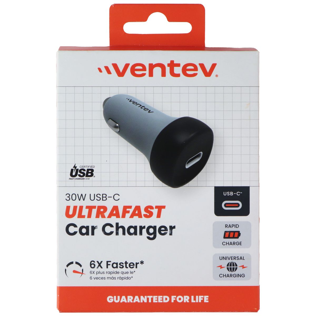 Ventev (30W) Single Port Ultra Fast USB-C Universal Car Charger - Gray/Black Cell Phone - Chargers & Cradles Ventev - Simple Cell Bulk Wholesale Pricing - USA Seller