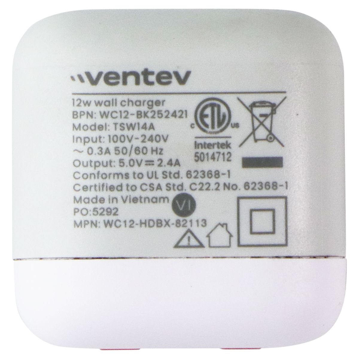 Ventev 12W USB-A Ultra Fast Mini Wall Charger - White Cell Phone - Chargers & Cradles Ventev - Simple Cell Bulk Wholesale Pricing - USA Seller